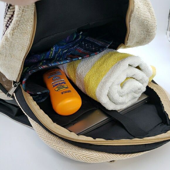 Mushroom Laptop Backpack Travel Bag Lightweight Himalayan Hemp Neutral Stripe - Picture 5 of 16